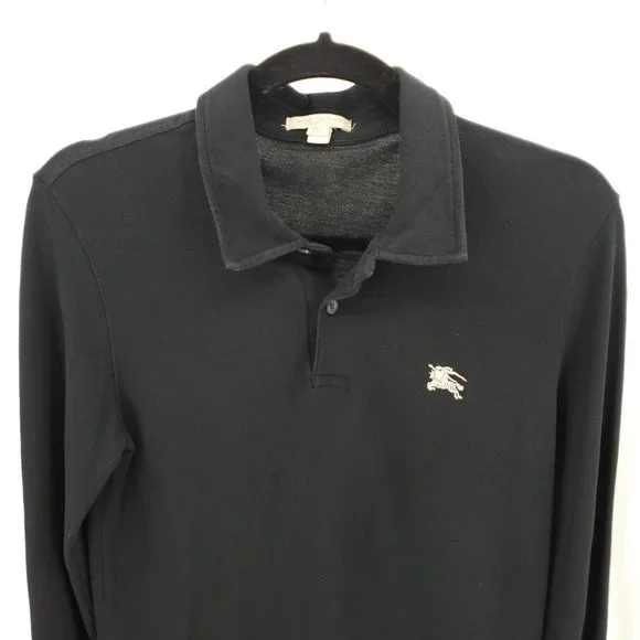 Men's Burberry Brit 100% Cotton Long Sleeve Polo S Black - Picture 5 of 16